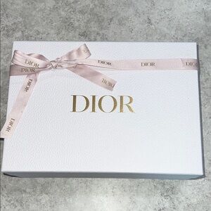 Dior White Box with Gold Logo and Pink Ribbon